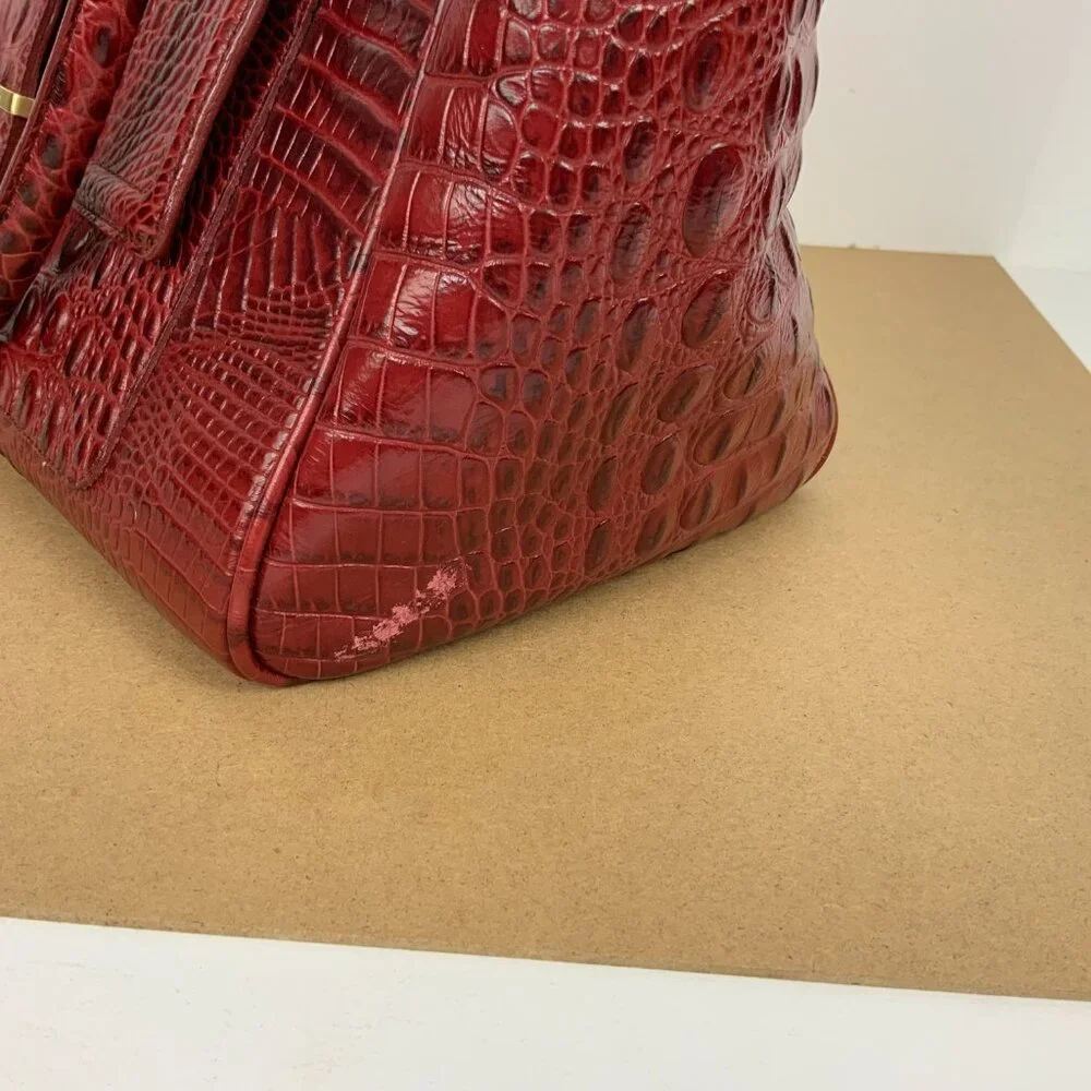 Brahmin Kelsey Crocodile-Embossed Leather Carryall Tote in Cranberry Red - Picture 16 of 16
